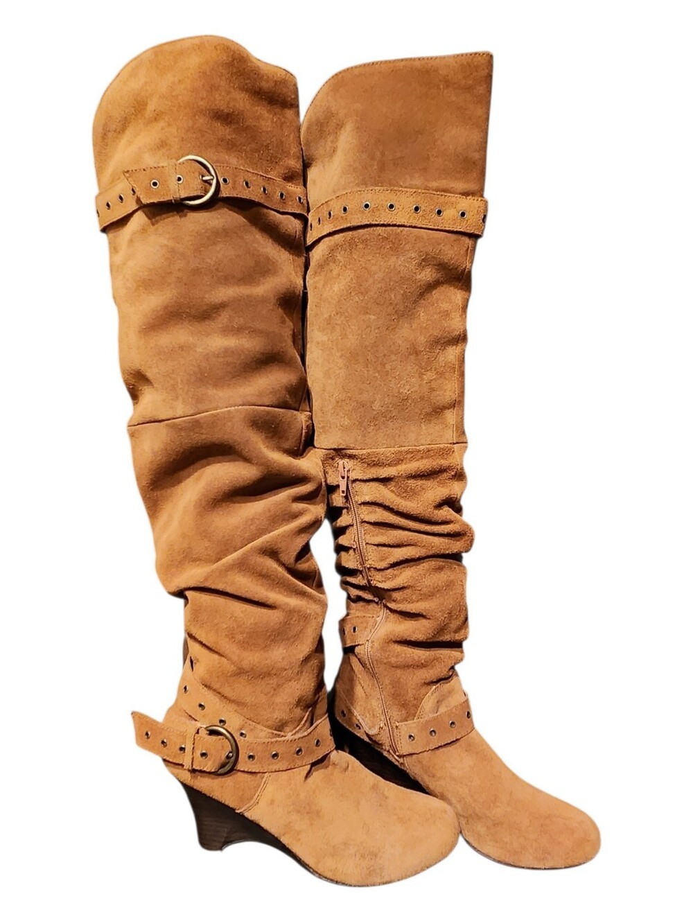 Naughty Monkey Suede Over-the-Knee Slouchy Buckle Boots Size 8 EUC